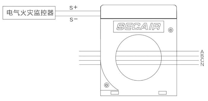 J-SCM41(160)剩余電流式<a href=http://m.cq196.cn/dianqihuozai/ target=_blank class=infotextkey>電氣火災(zāi)監(jiān)控</a>探測器接線圖