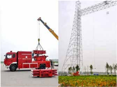 遠(yuǎn)程控制滅火導(dǎo)彈發(fā)射車及現(xiàn)場場景